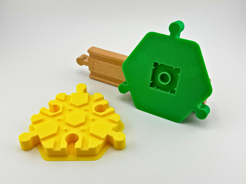 6-Way Wooden Train Track Crossing: Compatible with Duplo & BRIO/HAPE/IKEA