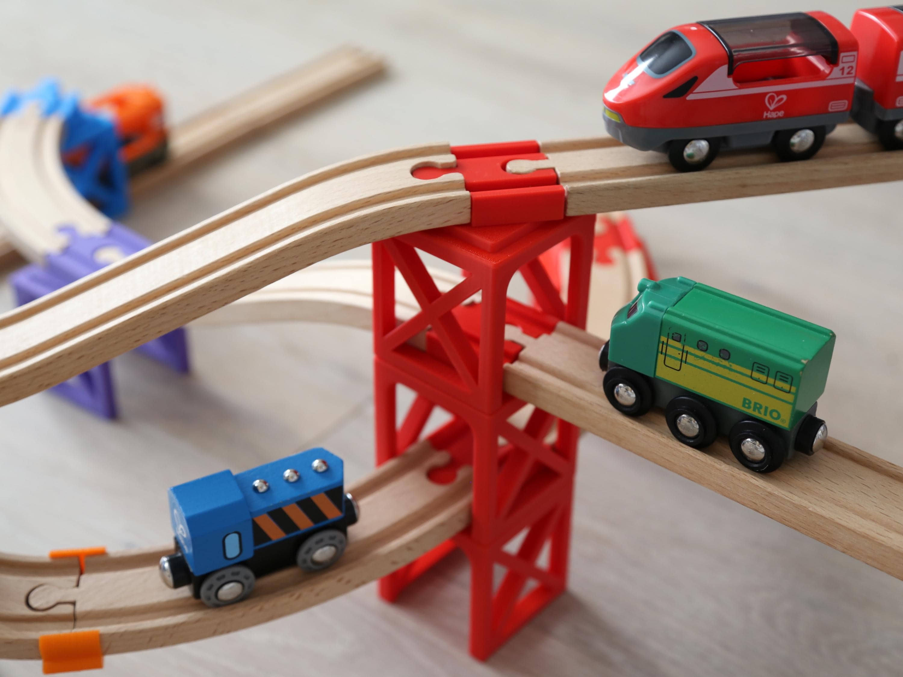 Stackable Bridges with Rotating Track for Wooden Train Tracks