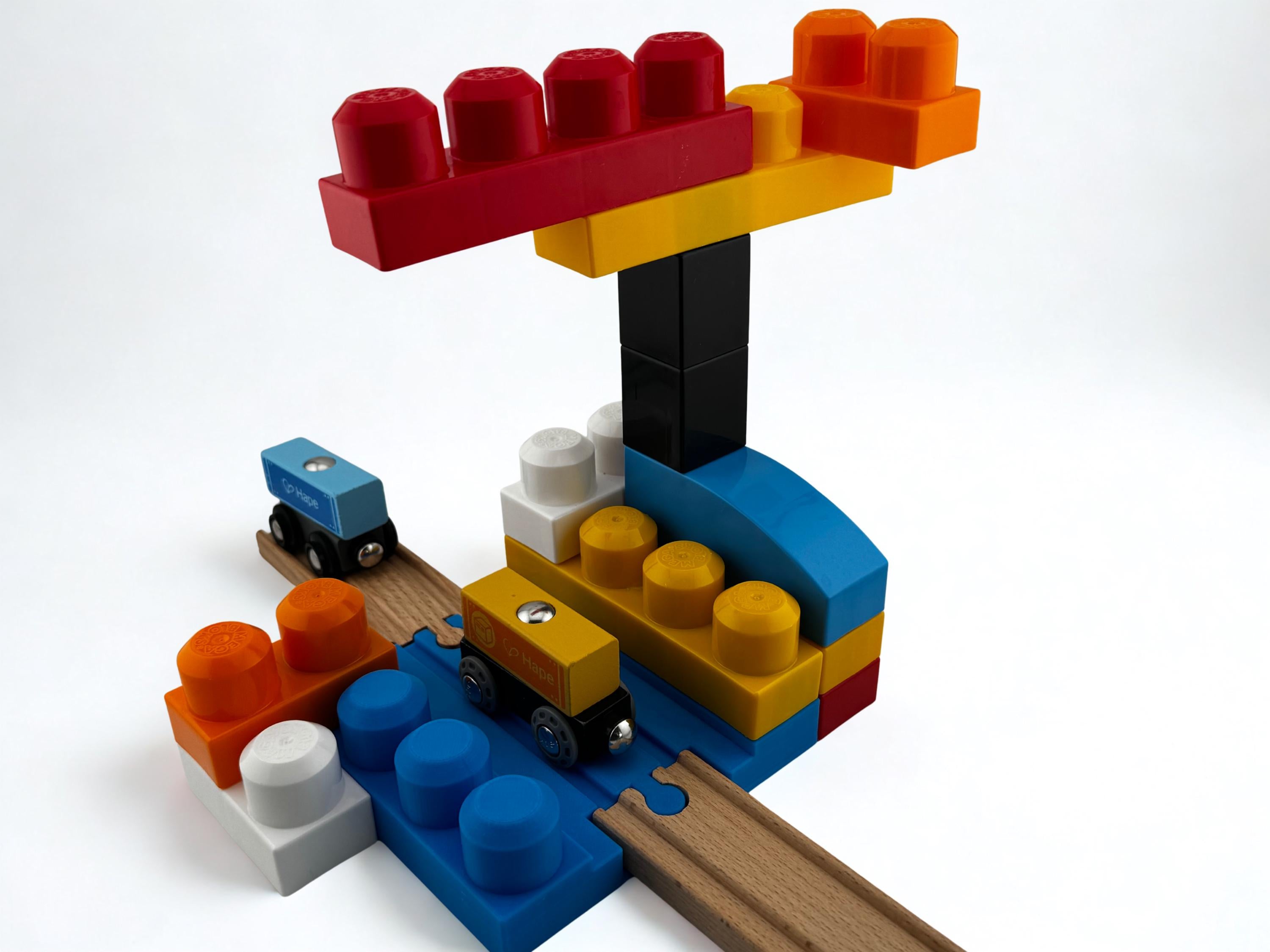 Small 1 x 4 Two-sided Mega Bloks Build Plate with Wooden Train Track