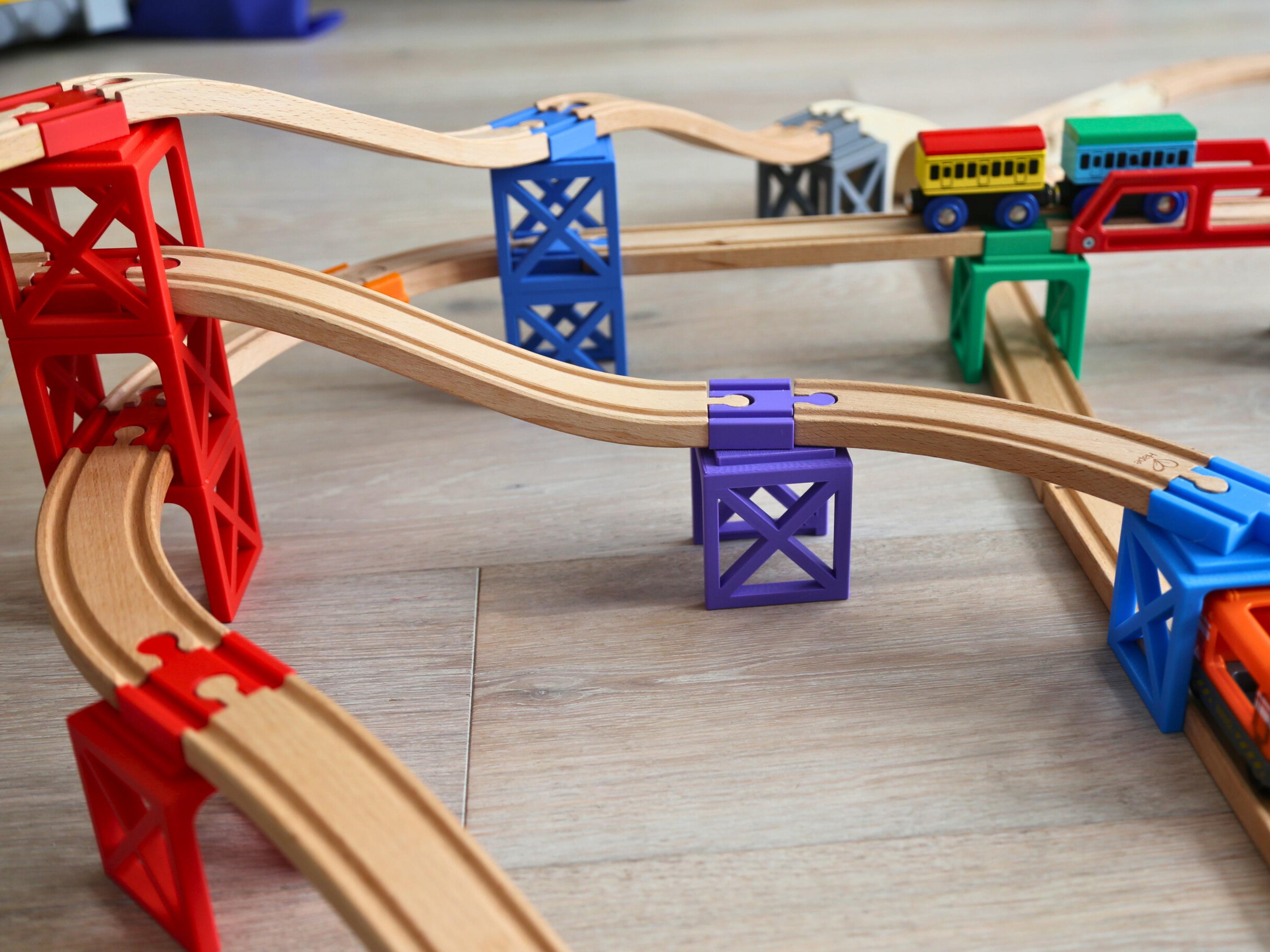 Stackable Bridges with Rotating Track for Wooden Train Tracks