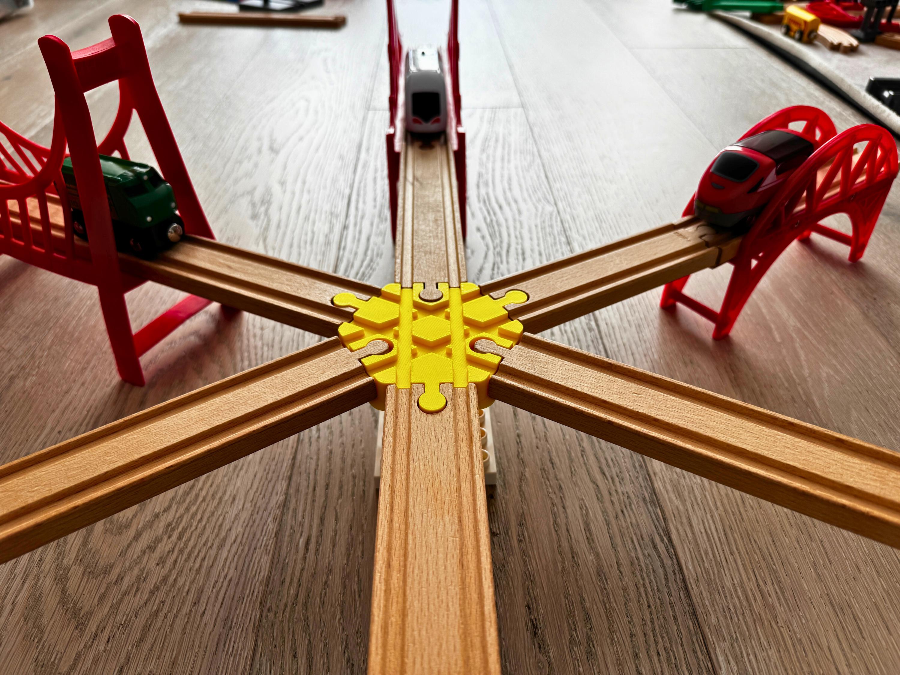 6-Way Wooden Train Track Crossing: Compatible with Duplo & BRIO/HAPE/IKEA