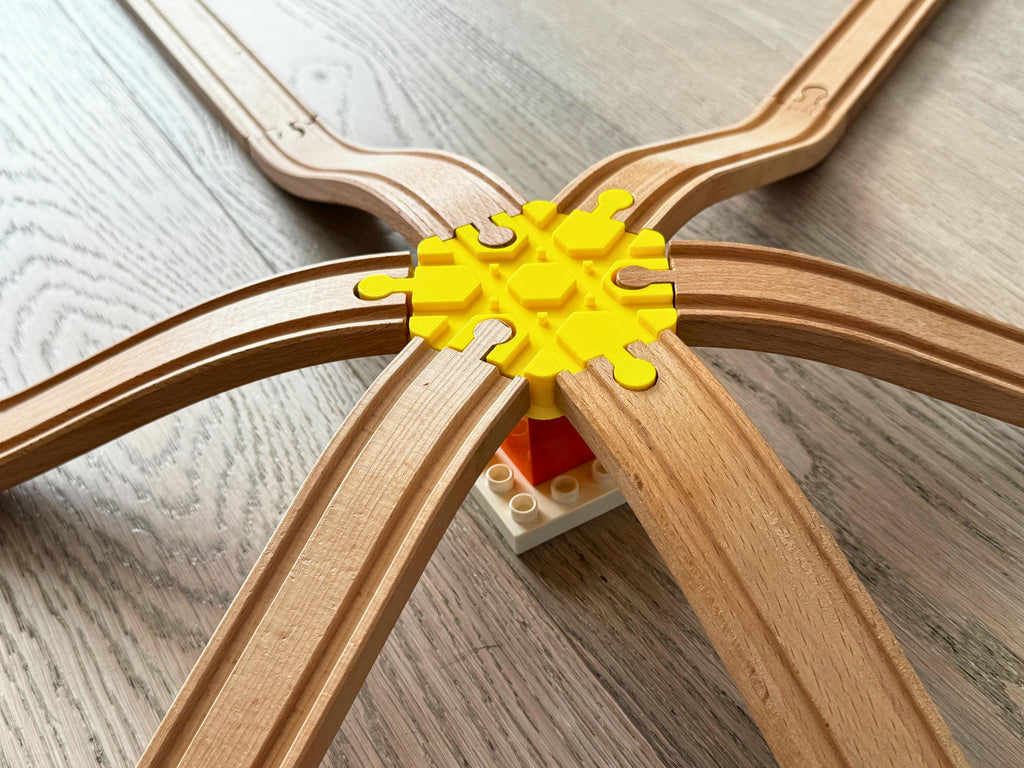 6-Way Wooden Train Track Crossing: Compatible with Duplo & BRIO/HAPE/IKEA