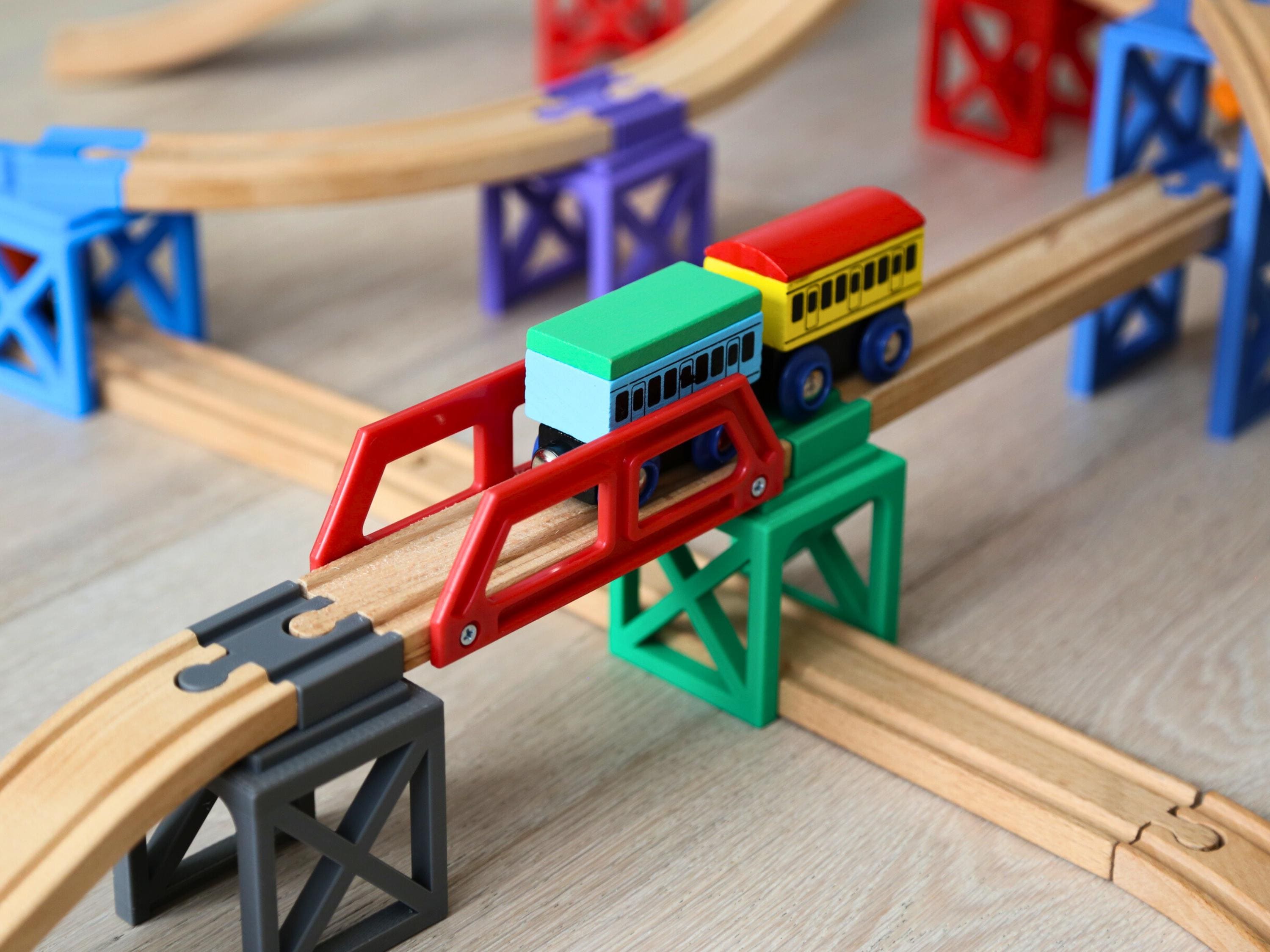 Stackable Bridges with Rotating Track for Wooden Train Tracks