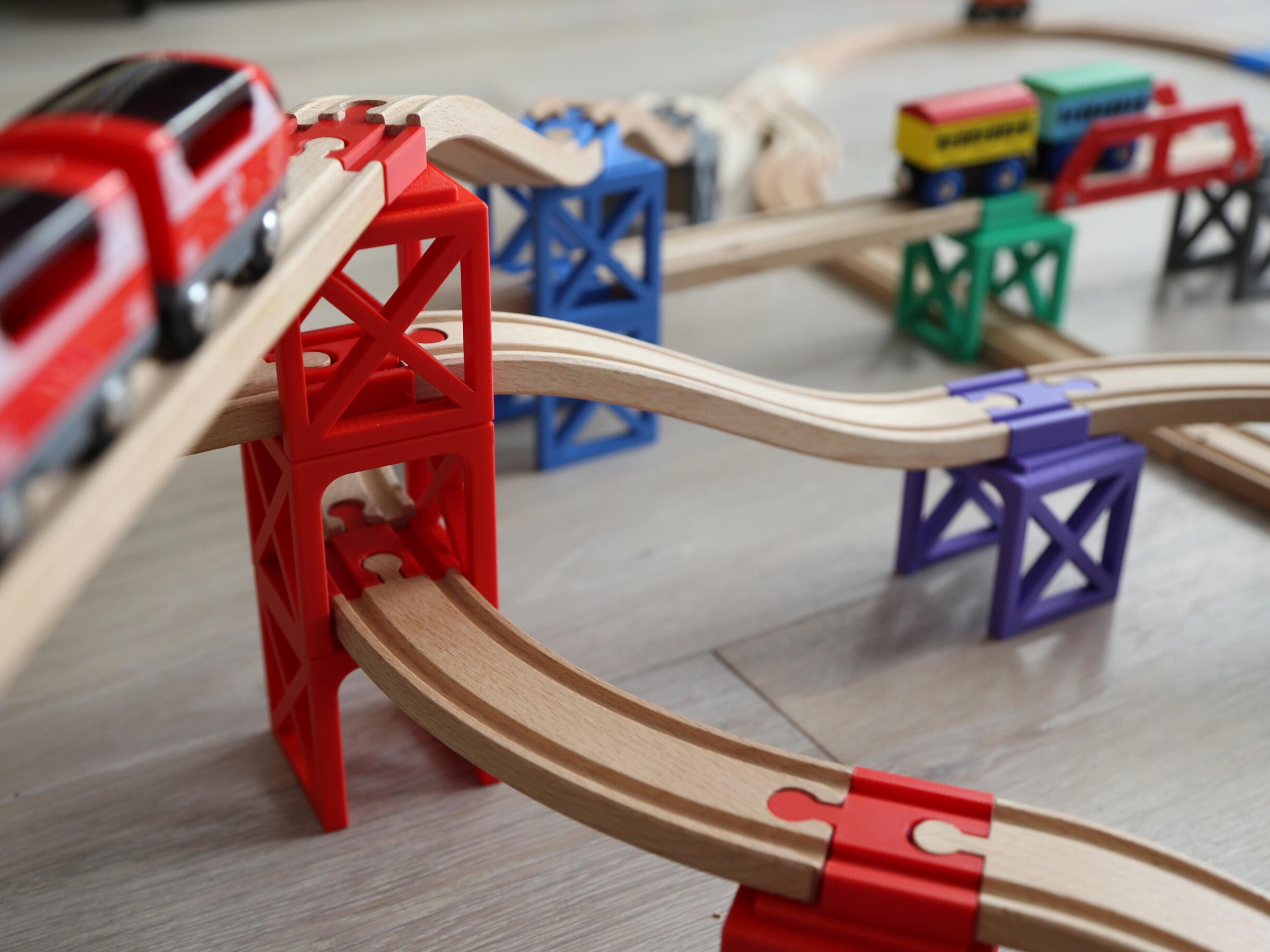 Stackable Bridges with Rotating Track for Wooden Train Tracks