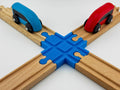 4-Way Wooden Train Track Crossing