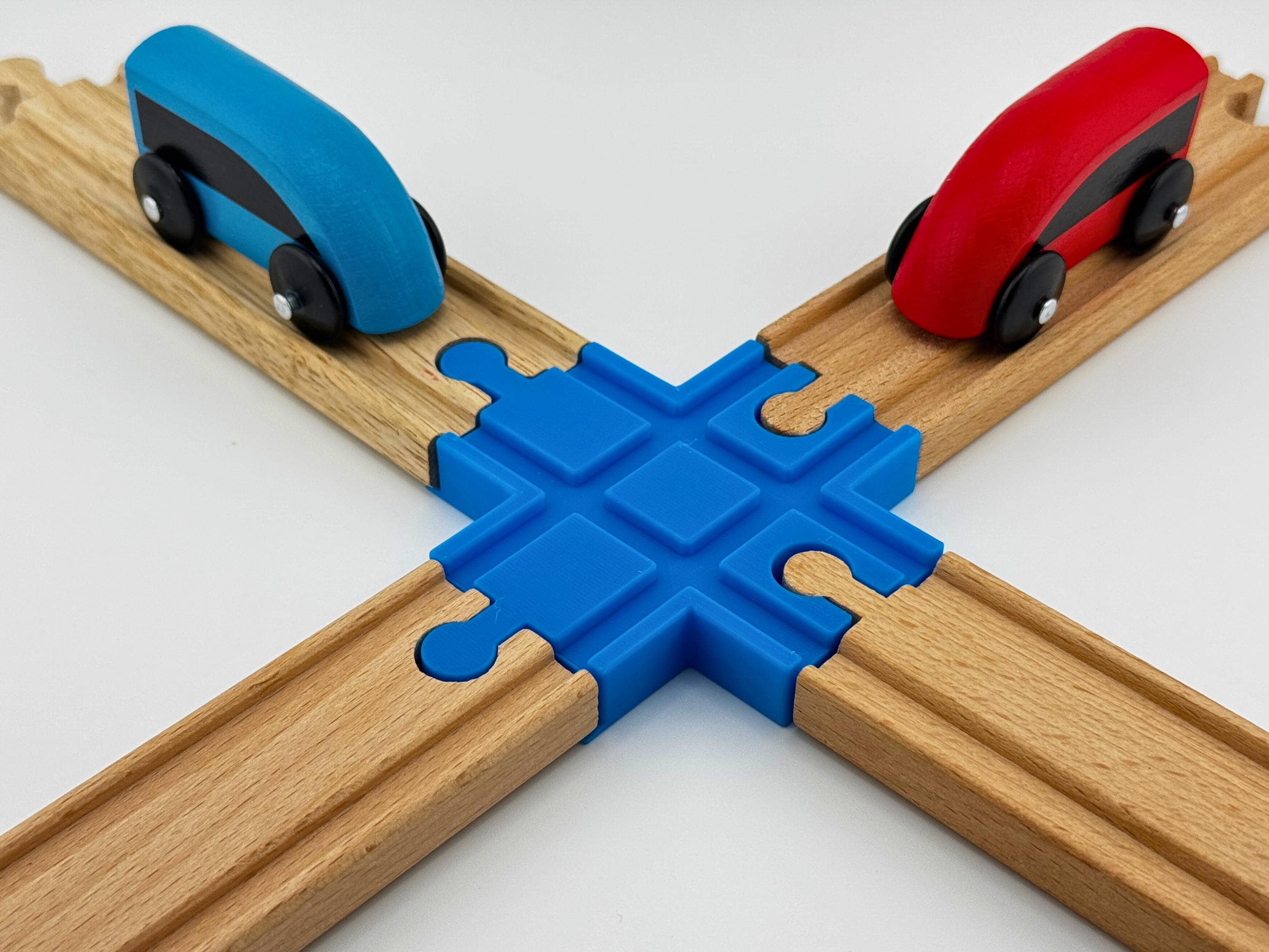 4-Way Wooden Train Track Crossing