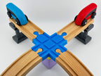 4-Way Wooden Train Track Crossing