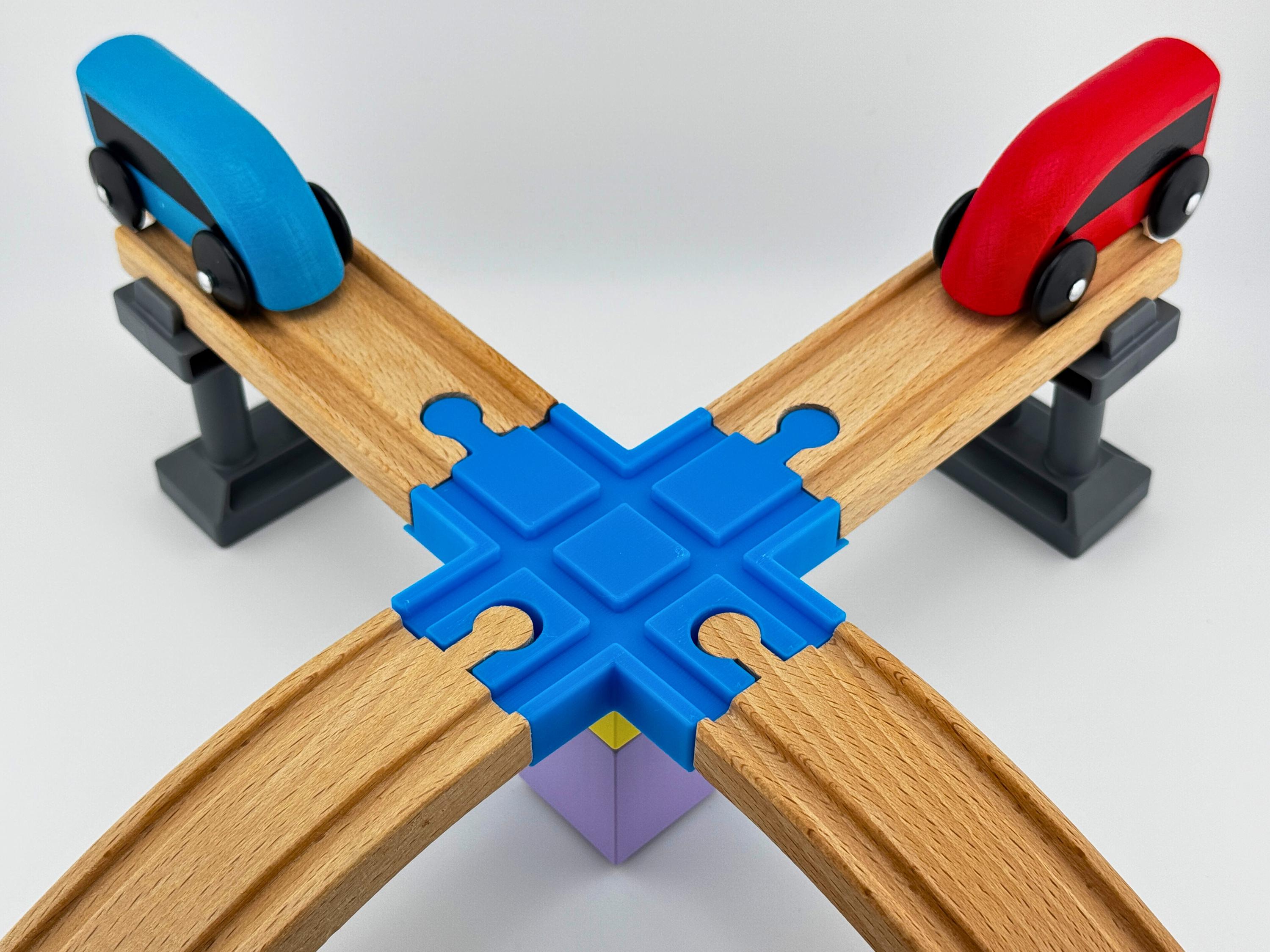 4-Way Wooden Train Track Crossing